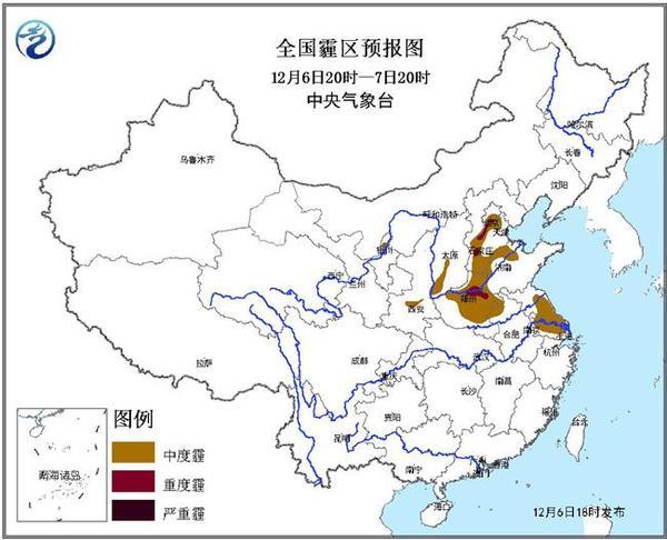 中央氣象臺(tái)發(fā)布霧霾雙預(yù)警 未來(lái)3天南霧北霾(圖)